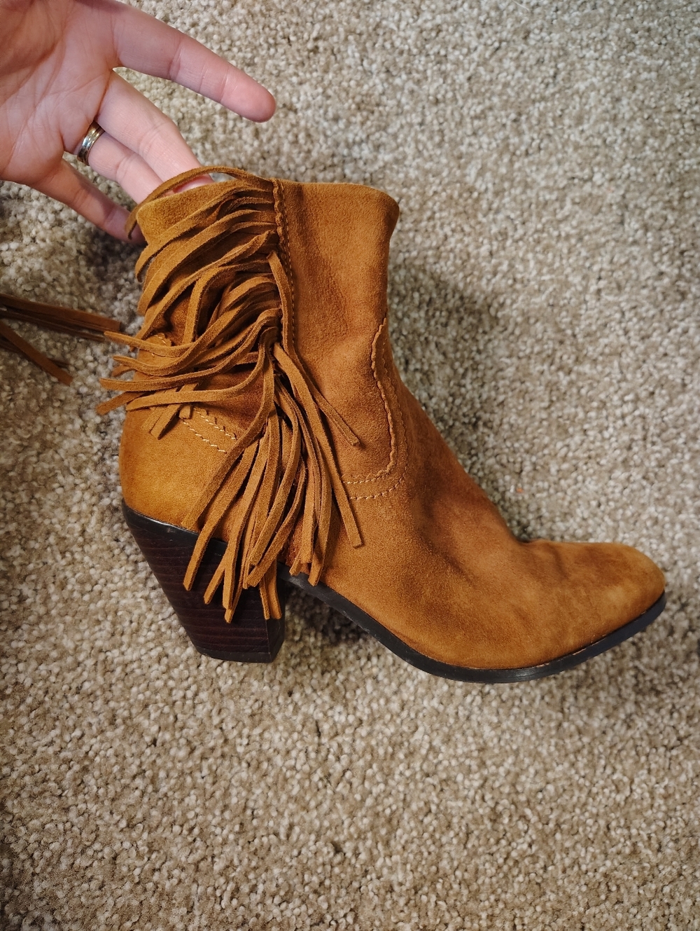 Sam Edelman Size 8.5M  Fringe Ankle Boot Louie Brown Leather/Suede Zip